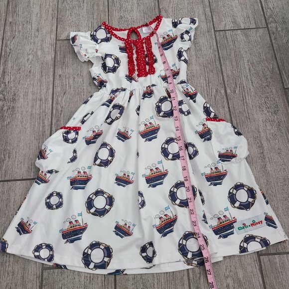 Chris N Missy girls white summer Nautical ships print dress size 7 - Picture 10 of 13